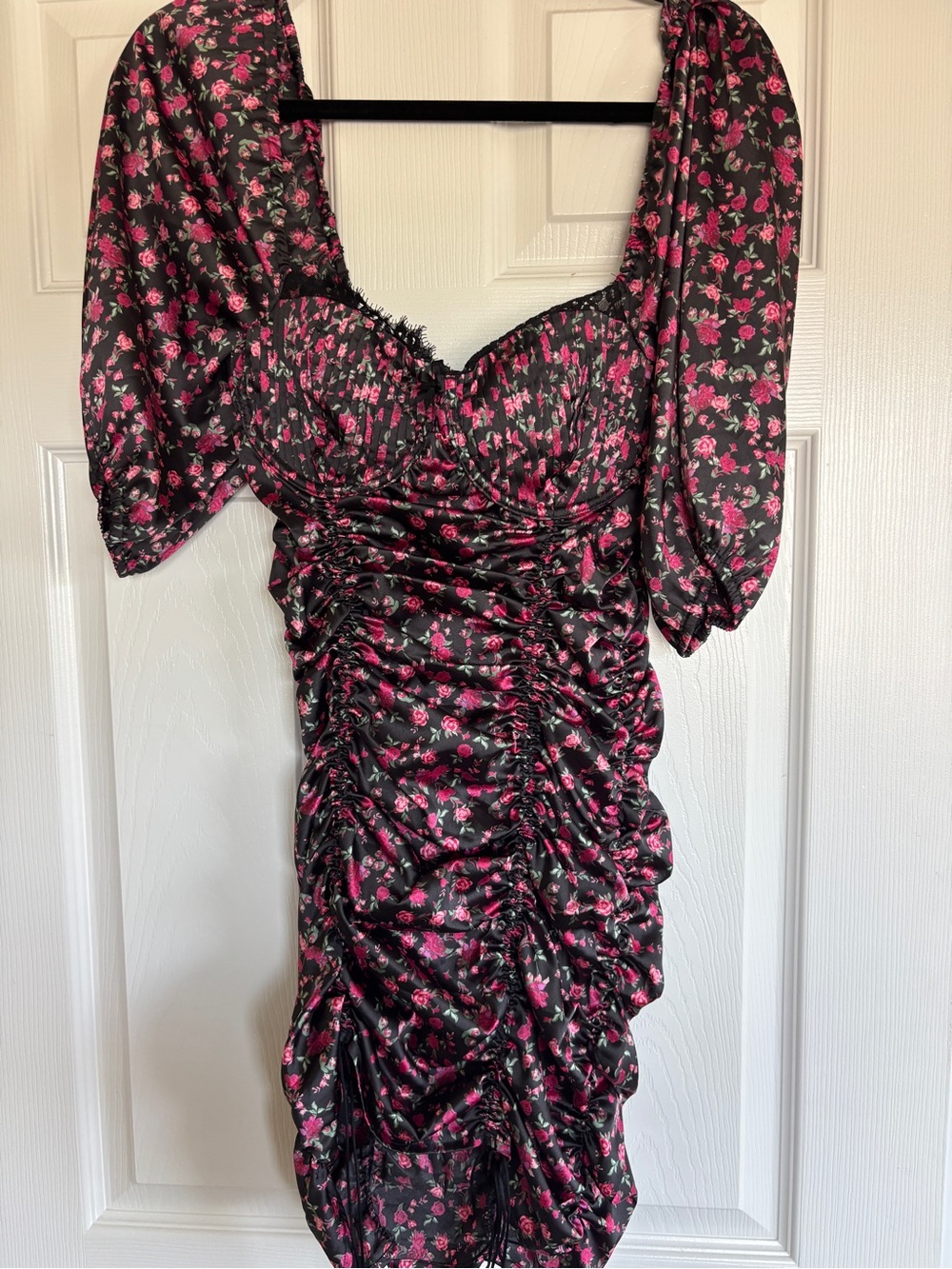 For Love And Lemons Black Dress with Pink Floral Print